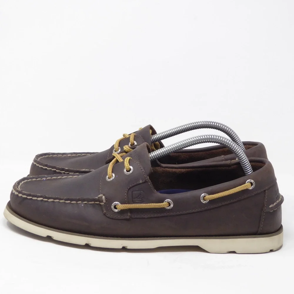 Sperry Mens Boat Shoes Dark Brown Leather Top-Sider Lace Up Size 10.5M